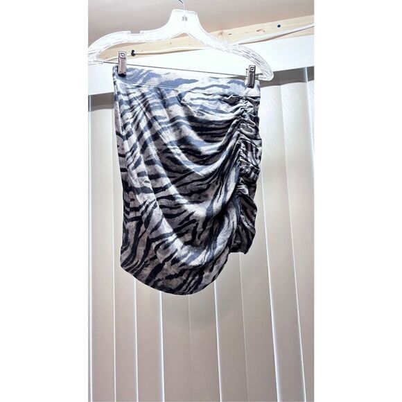 LNA WOMENS RUCHED RIBBED MINI SKIRT GREY ZEBRA PRINT SIZE S NEW P1-45 - Picture 3 of 11